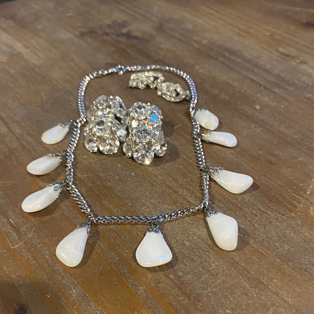Moonstone necklace Set vintage buttons and shoe clips